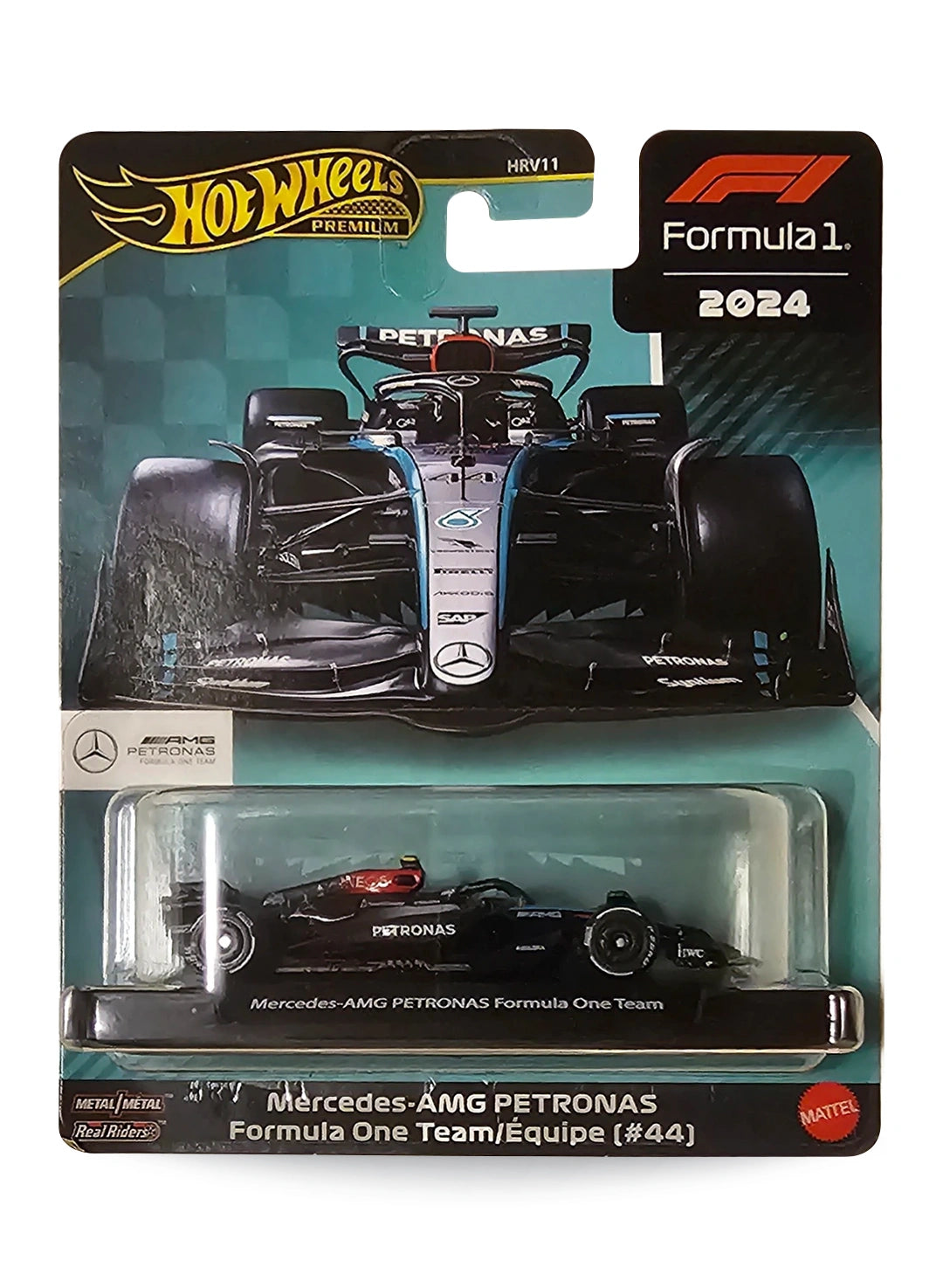 Hot Wheels 2025 Formula One Collection Mix 3 Mercedes-Benz Mercedes-AMG PETRONAS Formula One Team (#44) 1:64 – Black & Teal