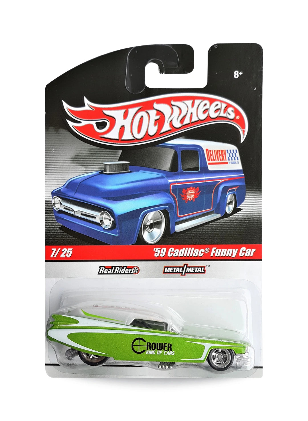 Hot Wheels Delivery Slick Rides 2010 Cadillac '59 Funny Car 1:64 – Metallic Lime Green & Satin Pearl & Silver