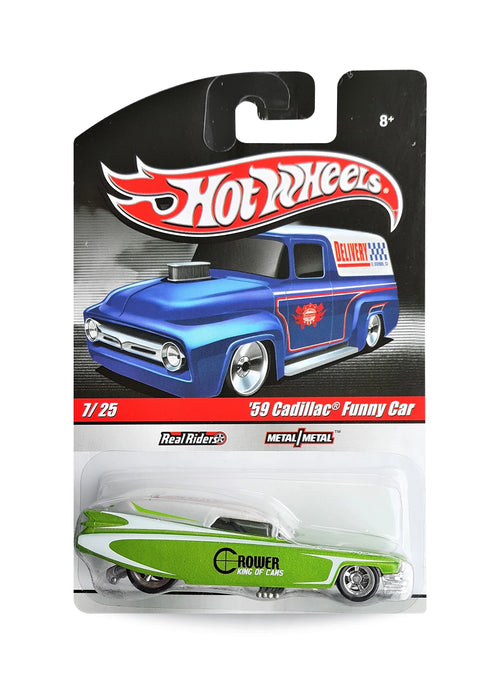 Hot Wheels Delivery Slick Rides 2010 Cadillac '59 Funny Car 1:64 – Metallic Lime Green & Satin Pearl & Silver