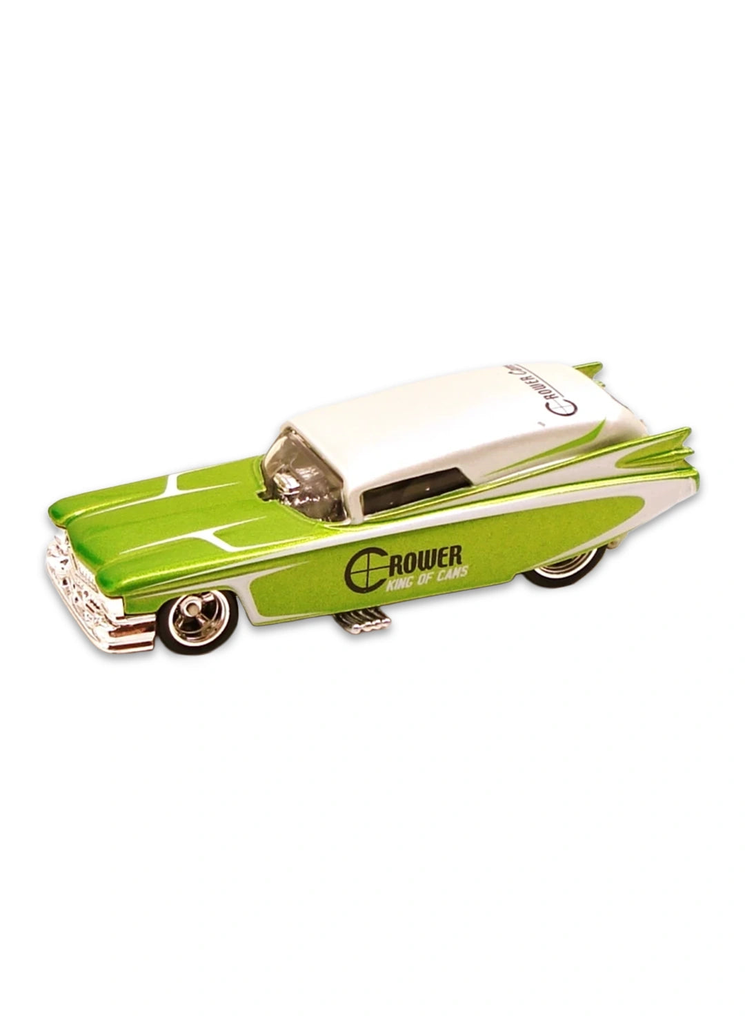 Hot Wheels Delivery Slick Rides 2010 Cadillac '59 Funny Car 1:64 – Metallic Lime Green & Satin Pearl & Silver