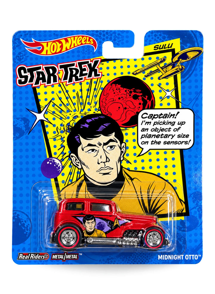 Hot Wheels Pop Culture Star Trek Midnight Otto 1:64 scale diecast car mint on its original Sulu comic art blister card.