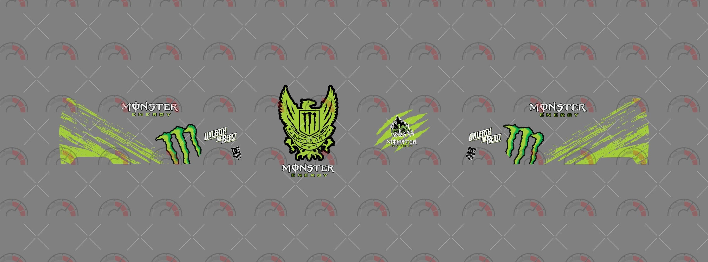 Monster Energy 05 decal sheet for a 1:64 VW Panel Bus, showing green claw and scratch graphics,
white lettering and a winged crest.