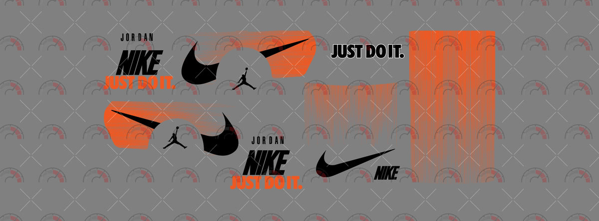 Nike 01 decal sheet artwork for a 1:64 83 Chevy Silverado, with black swooshes, orange brush fades
and bold NIKE lettering; JUST DO IT lettering and Jordan wordmarks and silhouettes.
