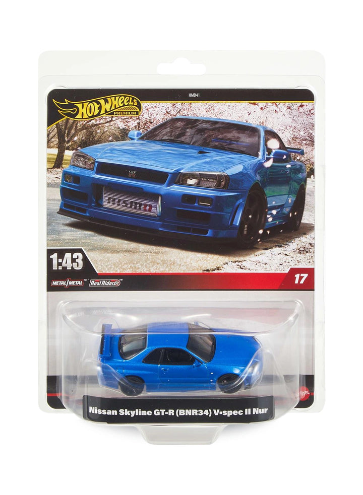 Hot Wheels Premium Singles 1:43 2024 Nissan Skyline GT-R (BNR34) V·spec II Nür 1:43 – Bayside Blue