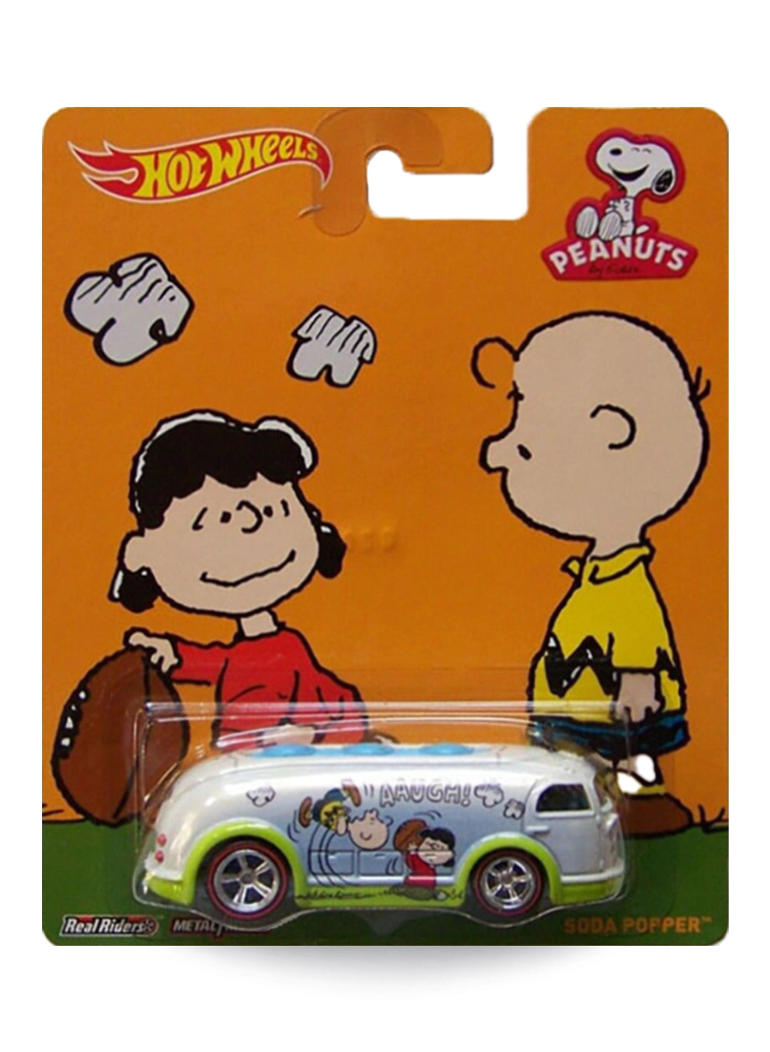 Hot Wheels Pop Culture Peanuts Soda Popper 1:64 scale diecast car mint on its original Charlie Brown football gag blister card.