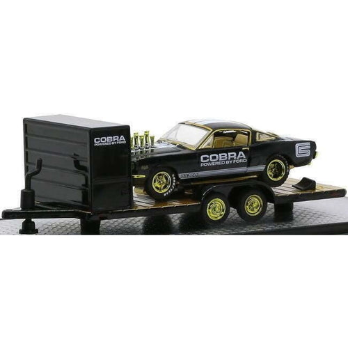 Two Axle Car Transport Trailer w/ Storage - Black (Cobra Livery, Yellow Chrome Rims)