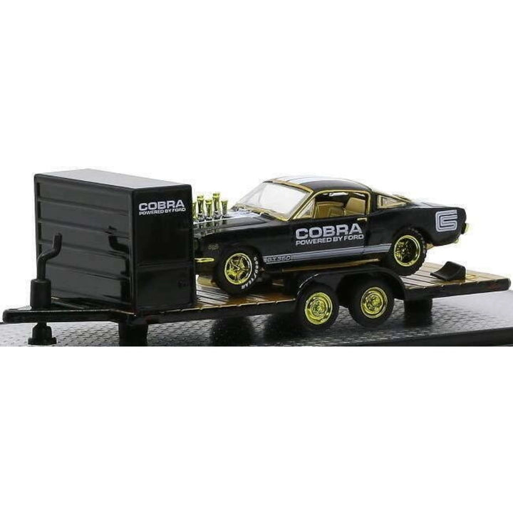 Two Axle Car Transport Trailer w/ Storage - Black (Cobra Livery, Yellow Chrome Rims)