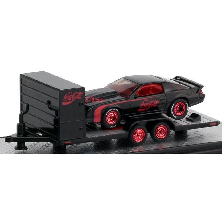 Two Axle Car Transport Trailer w/ Storage - Black (Coca-Cola Livery, Red Rims)