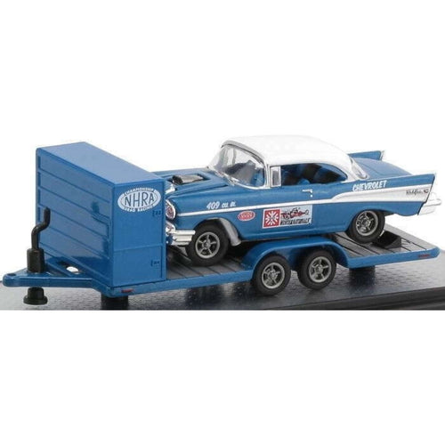 Two Axle Car Transport Trailer w/ Storage - Blue (NHRA Livery, Black Rims)