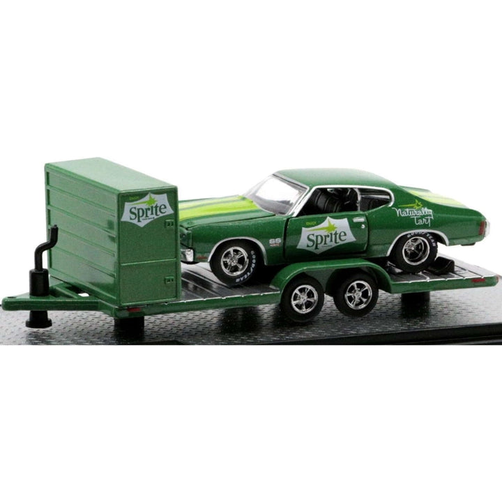 Two Axle Car Transport Trailer w/ Storage - Green (Sprite Livery, White Rims)