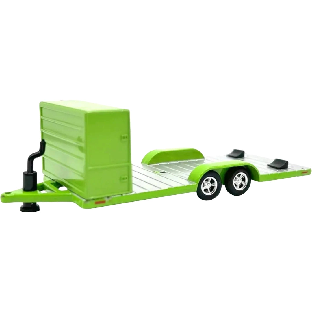 Two Axle Car Transport Trailer w/ Storage - Green (White Rims)