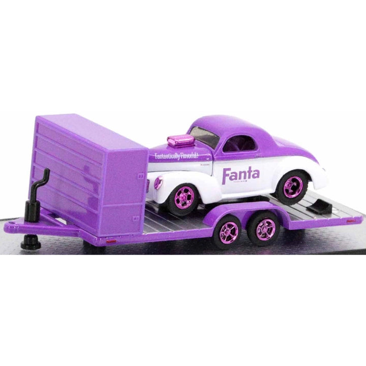 Two Axle Car Transport Trailer w/ Storage - Purple (Fanta Livery, Pink Chrome Rims)