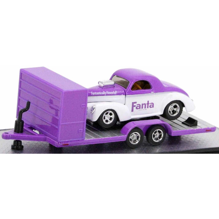 Two Axle Car Transport Trailer w/ Storage - Purple (Fanta Livery, White Rims)