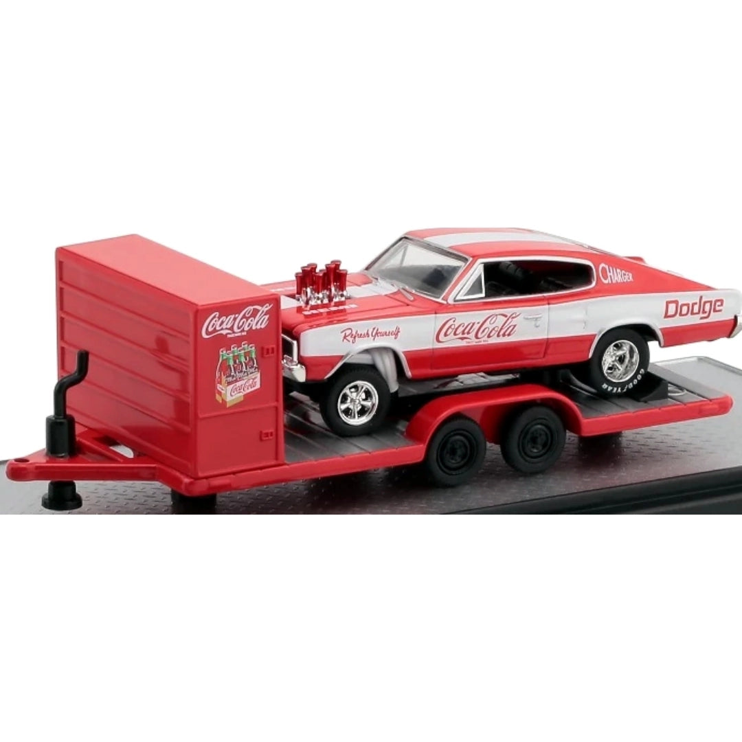 Two Axle Car Transport Trailer w/ Storage - Red (Coca-Cola Livery, Black Rims)
