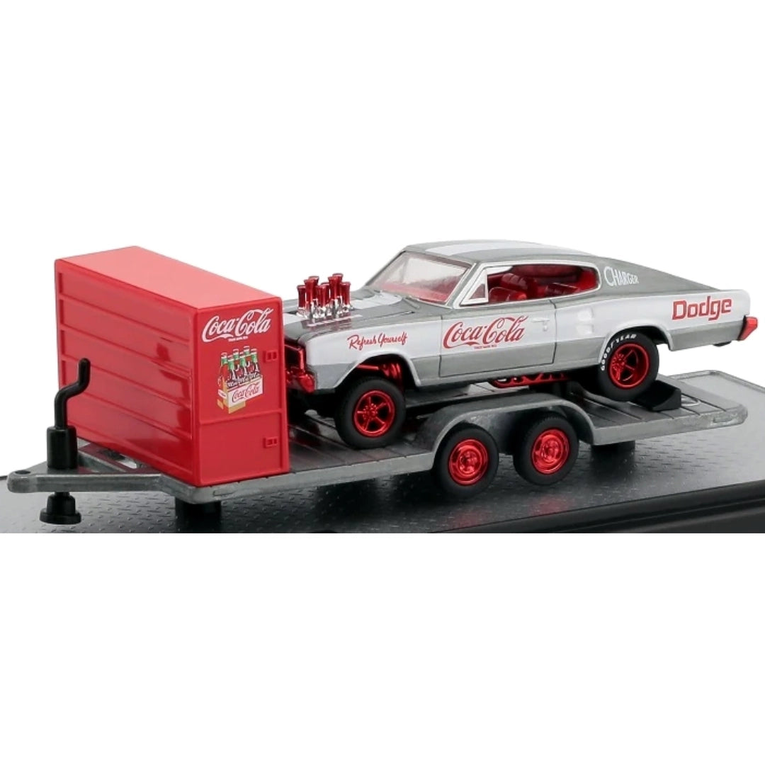 Two Axle Car Transport Trailer w/ Storage - Red (Coca-Cola Livery, Red Rims)