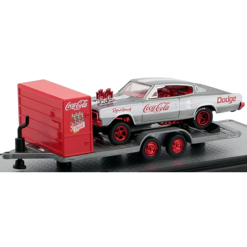 Two Axle Car Transport Trailer w/ Storage - Red (Coca-Cola Livery, Red Rims)