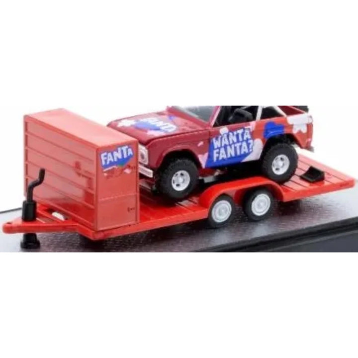 Two Axle Car Transport Trailer w/ Storage - Red (Fanta Livery, White Rims)