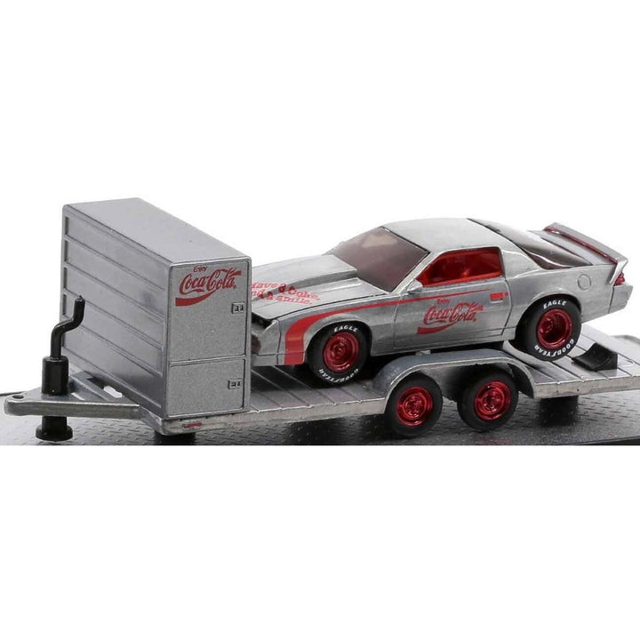 Two Axle Car Transport Trailer w/ Storage - Silver (Coca-Cola Livery, Red Rims)