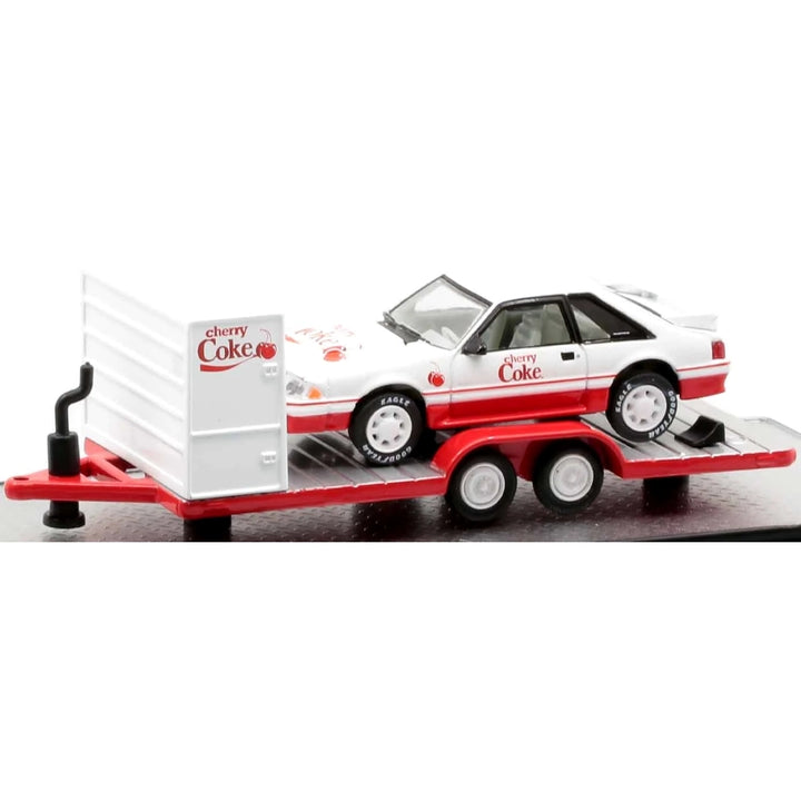 Two Axle Car Transport Trailer w/ Storage - White (Cherry Coke Livery, Red Trailer Bed, White Rims)