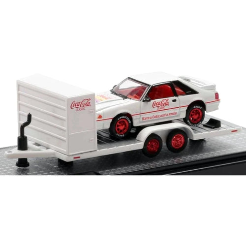 Two Axle Car Transport Trailer w/ Storage - White (Coca-Cola Livery, Red Rims)