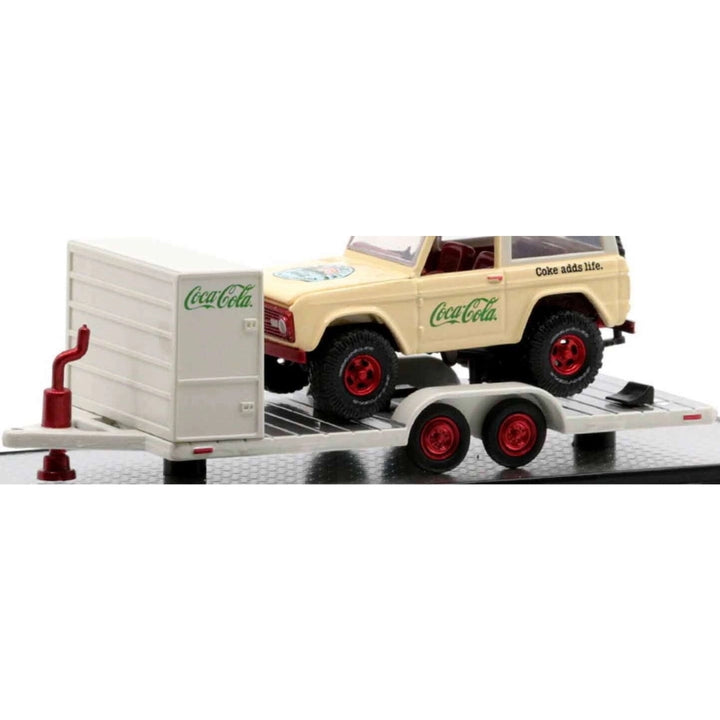 Two Axle Car Transport Trailer w/ Storage - White (Coca-Cola Livery, Red Rims)