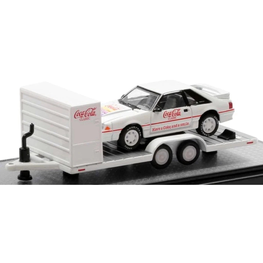 Two Axle Car Transport Trailer w/ Storage - White (Coca-Cola Livery, White Rims)