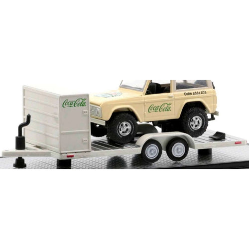 Two Axle Car Transport Trailer w/ Storage - White (Coca-Cola Livery, White Rims)