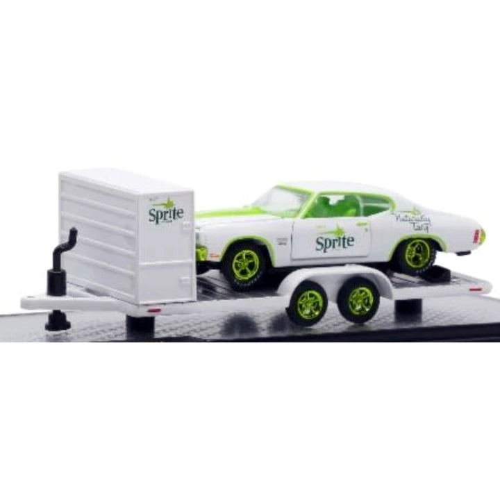 Two Axle Car Transport Trailer w/ Storage - White (Sprite Livery, Green Rims)