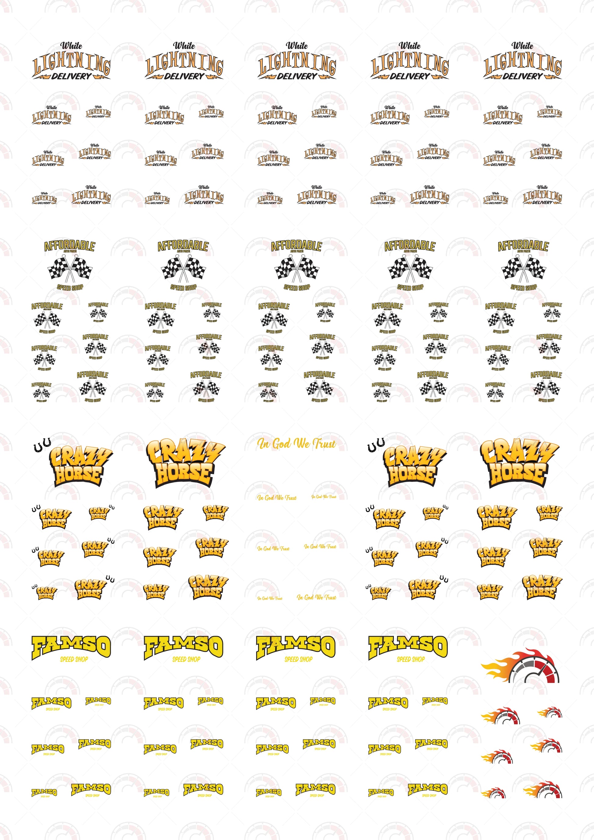 White Lightning Delivery Car Decals