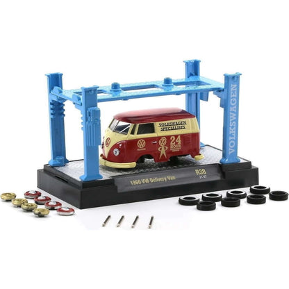 1960 VW Delivery Van - Red & Cream Volkswagen Specialists "24 Hours" with Gold Bumpers and Red Rims (Model-Kit Release 38)