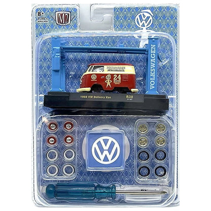 1960 VW Delivery Van - Red & Cream Volkswagen Specialists "24 Hours" with Gold Bumpers and Red Rims (Model-Kit Release 38)