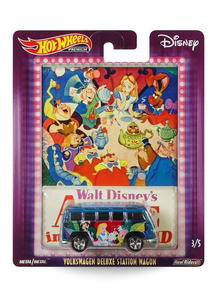 Hot Wheels Pop Culture Disney Alice in Wonderland Volkswagen Deluxe Station Wagon 1:64 scale premium diecast van mint on card.