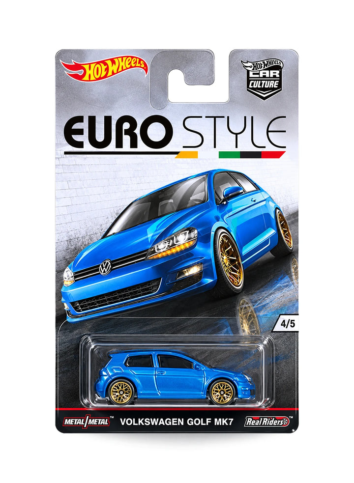 Hot Wheels Car Culture Euro Style Volkswagen Golf MK7 1:64 scale premium diecast hatchback mint on its original 4/5 numbered European car culture blister card.