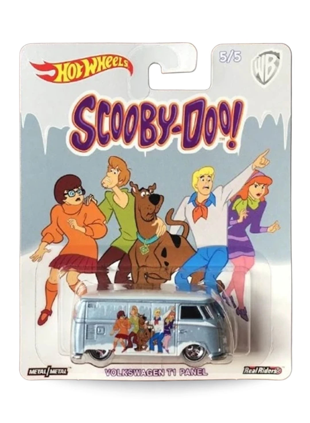 Hot Wheels Pop Culture Scooby-Doo Volkswagen T1 Panel 1:64 scale premium diecast van mint on its original mystery gang group photo blister card.