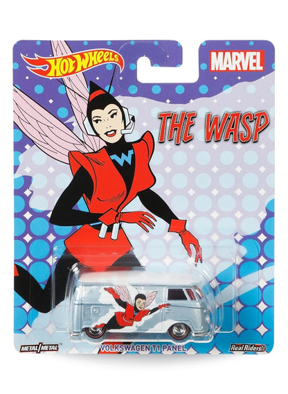 Hot Wheels Pop Culture Marvel The Wasp Volkswagen T1 Panel 1:64 scale premium diecast van mint on its original retro comic art blister card.
