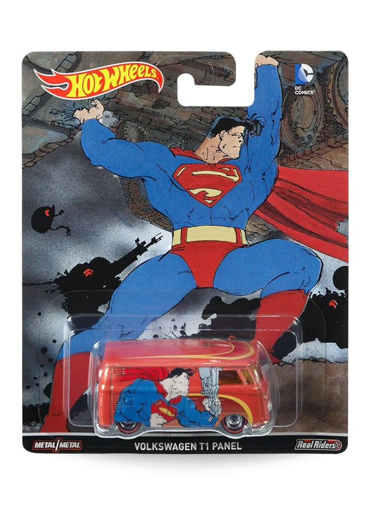 Hot Wheels Pop Culture DC Comics Superman Volkswagen T1 Panel Bus 1:64 scale premium diecast van mint on its original Frank Miller art blister card.