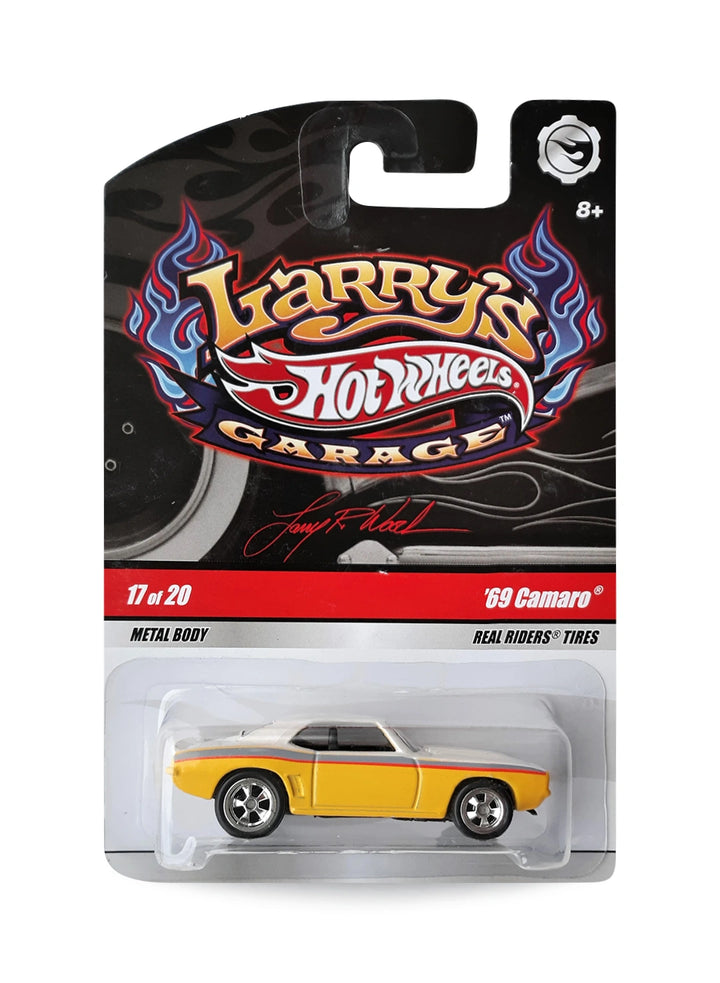 Hot Wheels Larry's Garage 2009 Chevrolet '69 Camaro 1:64 – Yellow & White